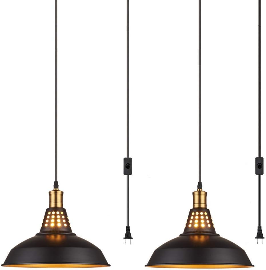 Amabao Lighting, Black Finish Metal Industrial Plug in Ceiling Pendant Light with On / Off Switch, Bulb Not Included (2-Pack) - - 