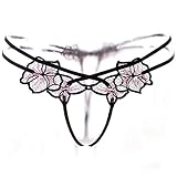 Sexy Open Crotch Lace Transparent G String Lingerie Thongs Underwear (Black-A)