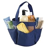 mDesign Water-Resistant Tote for Bathroom Shower, College Dorm, Garden, Beach - Canvas/Mesh, Navy