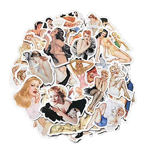 Sexy Girl Retro Vintage Stickers 50-Pcs PVC Decals of Retro Pin-up Girls Waterproof Sunlight-Proof DIY Lady Decals for Laptop Bumper Helmet Ipad Cars Luggage Water Bottle