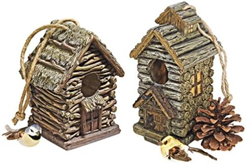 Cottage and Cabin Hanging Birdhouse Set of 2 Quality Resin Hand Painted