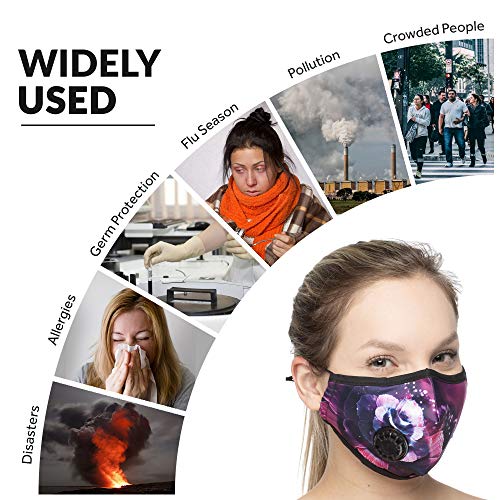 Debrief Me Dust Mask - Anti Pollution Breathable Respirator Mask (1 Mask + 6 Filters) Military Grade N99 Flu Mask Carbon Activated Filtration - Reusable Washable - Comfy Cotton Adjusta (Purple Rising)