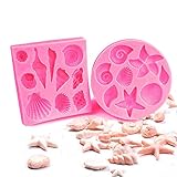 IHUIXINHE Seashell Sea Shell Silicone Cake Mould Fondant Mold Silicone Baking Molds (1 Square + 1 Round)