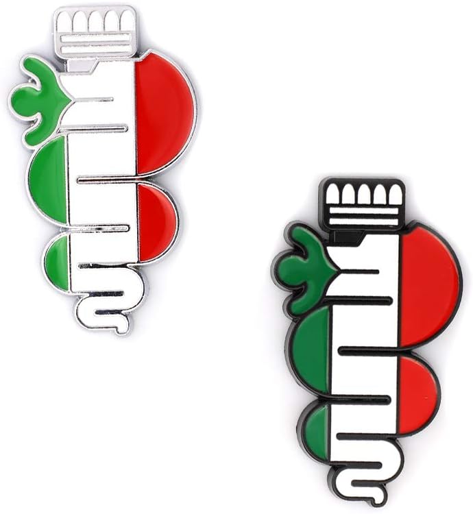 Amazon イタリア国旗 アルファロメオ蛇 車用リフィットエンブレム フェンダートランク蓋ロゴ メタルバッジデコレーション ブラック 2個 エンブレム 車 バイク