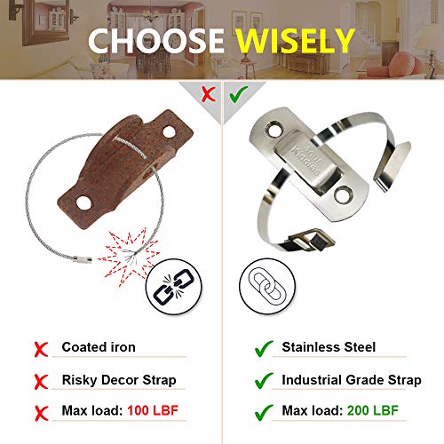 Metal Furniture Straps (8 Sets) Dresser Wall Anchors, Furniture Anchors for Baby Proofing Child Safety, Anti Tip Furniture Kit Wall Mount Earthquake Resistant Straps for Bookcase, Drawer, Cabinet