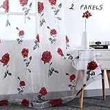 HUTO Rod Pocket Sheer Curtains for Living Room 84 Inches Long Red Rose Curtain Panels Sheer Drapes for Girl Bedroom 2 Panels