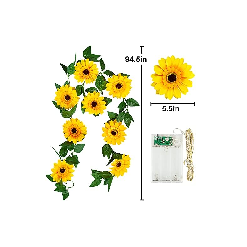 2 Pack Fall Decor Artificial Sunflower Garland with Lights Silk Flower Garland 16 Large