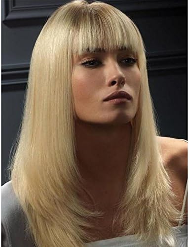 Kerry Grade 10A Blonde Brazilian Hair Lace Front Wigs With Bangs Glueless Ombre #613 Full Lace Human Hair Wigs Fringe 150 Density-16inch lace front wig
