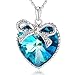 PLATO H 【Gift Packaging】 Blue Heart Butterfly Necklace Bowtie Crystal Heart Pendant Neckalce with Crystal, Heart Shape Necklace, Ocean Blue Heart Necklace, Jewelry Gift Necklace