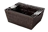 Juvale Rattique Storage Baskets - 3-Piece Nesting Baskets with Insert Handles, Wicker Storage Tote Set, Decorative Organizing Shelf Baskets for Bathroom, and Home Organization - Espresso