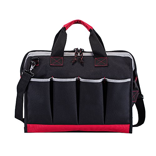 Tool Bag Organizer, 25 Pockets 16-inch Wide Mouth Rugged Tools Storage Bag for Electrician, Contractor, Plumber, Cable Repairman