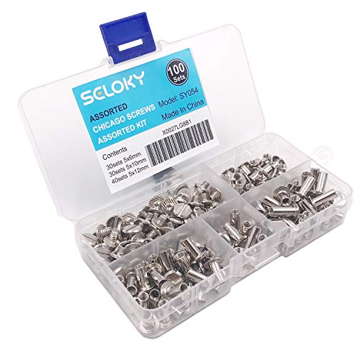 Seloky 100 Sets Silvery Chicago Screws Assorted Kit 1/4 3/8 1/2 Inches Screw Posts Metal Accessories Nail Rivet Chicago Button for DIY Leather Decoration Bookbinding Round Flat Head Stud Screw - Thumbnail 4