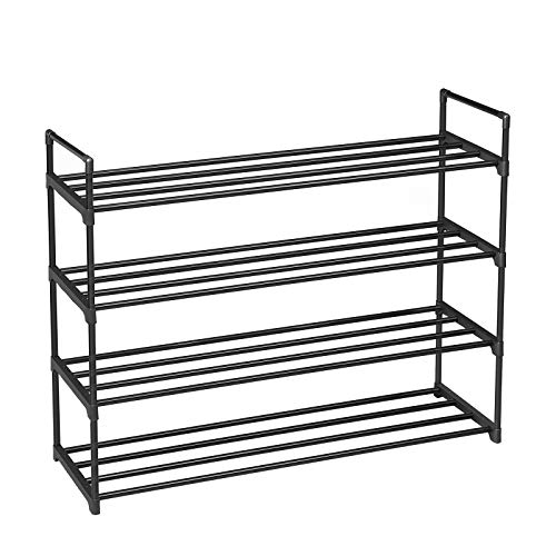 SONGMICS 4-Tier Shoe Rack, Metal Shoe Shelf, Storage Organizer Hold up to 20 Pairs Shoes, for Living Room, Entryway, Hallway and Cloakroom, 36.2"L x 11.8"W x 28.7"H, Black ULSA24BK