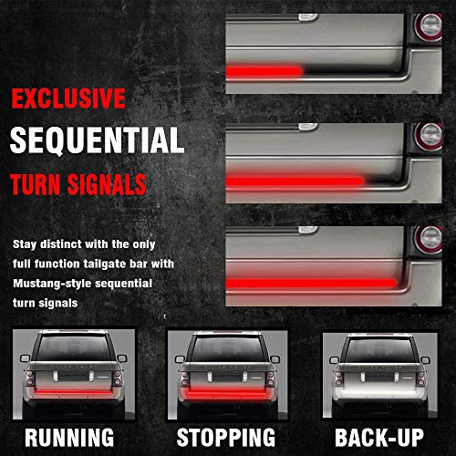 MAIKER 60" Redline TRIPLE LED Tailgate Bar Solid Red Turn Signal Full Function Reverse Brake Running Lights for Pickup SUV Jeeps RV Dodge Ram Toyota Chevy GMC