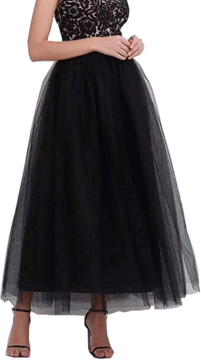 Women Girls Long Tulle Skirt High Waist Maxi Skirt Pleated Skirt 4