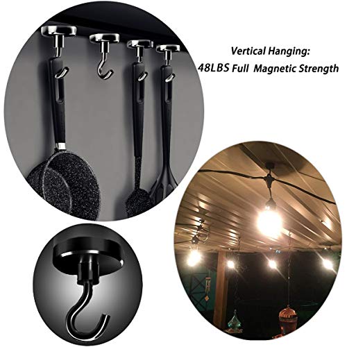 JANSANE Magnetic Hooks 48LB Heavy Duty for Cruise Cabins Refrigerator Locker Classroom Dia. 25mm Strong Neodymium Magnet Hooks Hangers for Hanging BBQ Grill Tools Keys Black 8 Pack