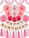 Pink Birthday Party Decoration, Pink Birthday Decoration, Pink Happy Birthday Banner, Paper Tassels, Pink and Gold Letters Birthday Bunting Stylish Decorations, Toddler Birthday Decorations
