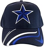 Dallas Adjustable Bent Brim Baseball Cap with Stripes on Bill (Navy Blue Star)