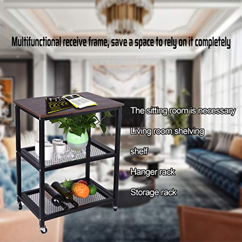 Graysky U.S. Local Industrial Serving Cart, 3-Tier Kitchen Microwave Oven Stand Utility Cart Workstation Shelf on Wheels with Storage Rack, Wood Look Accent Furniture with Metal Frame