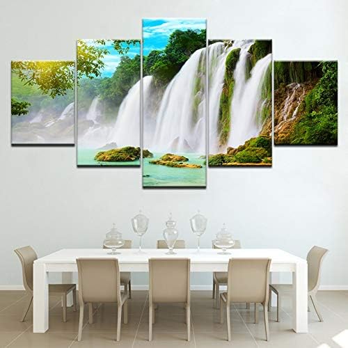 Henypt Mural 5 pieces canvas print waterfall landscape living room wall art decoration picture (no frame),20x35cmx2 20x45cmx2 20x55cmx1