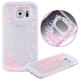 S7 Edge Quicksand Case, Pansonite Fashion Creative Design Flowing Liquid Floating Luxury Bling Glitter Sparkle Love Heart Hard Case for Samsung S7 Edge (Pink)