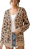 Angashion Oversized Long Sleeve Leopard Print Knit Cardigan Open Front Sweaters for Women with Pockets