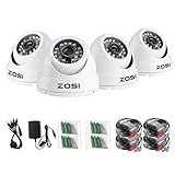 ZOSI 4 Pack 1080P 4-in-1 Security Cameras (2.0MP Outdoor Indoor 3.6mm 24PCS Infrared IR Lens Day Night CCTV White Dome Surveillance Cameras) Compatible with TVI/CVI/AHD/CVBS DVR