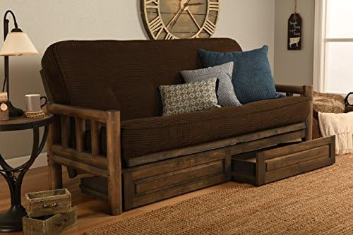 Jerry Sales Rustic Lodge Wood Frame, Drawers and Mattress 8 Inch Innerspring Mattress Futon Set by (Tantras Fabric)