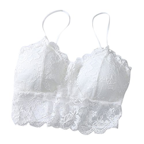 Toimothcn Women's Lace Padded Bralette Strappy Crop Tops Cami Wireless Bra (White1,Free)