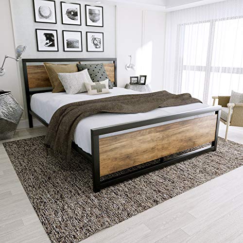 Amooly Full Size Metal Bed Frame with Wood Headboard Platform Bed Frame/Strong Slat Support/Easy Assembly/Box Spring Optional - Thumbnail 6