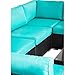 Peach Tree Outdoor Furniture Sectional Wicker Sofa Set 7 PCs Patio Rattan, All-Weather Washable Tiffany Blue Cushioned, w/Glass Coffee Table, Backyard, Pool