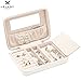JL LELADY JEWELRY Small Jewelry Box Organizer Travel Jewelry Case Portable Faux Leather Jewelry Boxes Storage Case with Mirror for Women Girls (White)