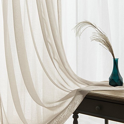 Sheer Curtain Panels for Pergola Water Repellent Indoor Outdoor Curtains Mildew Resistant Voile Window Treatment Set with Tab Top, 2 pcs, Tiebacks Included Width 54 by Length 95, Nature