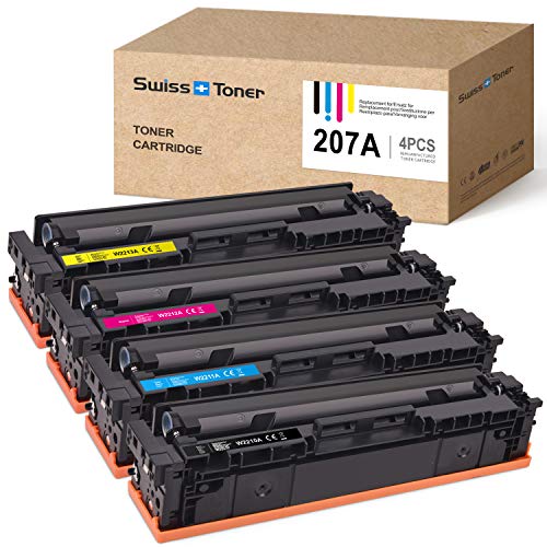 No-Chip-SWISS-TONER-207A-W2210A-W2211A-W2212A-W2213A-207X-W2210X-Compatible-Toner-Cartridges-Replacement-for-HP-Color-Laserjet-Pro-M255dw-MFP-M282nw-M283cdw-M283fdw-Printer-4-Pack