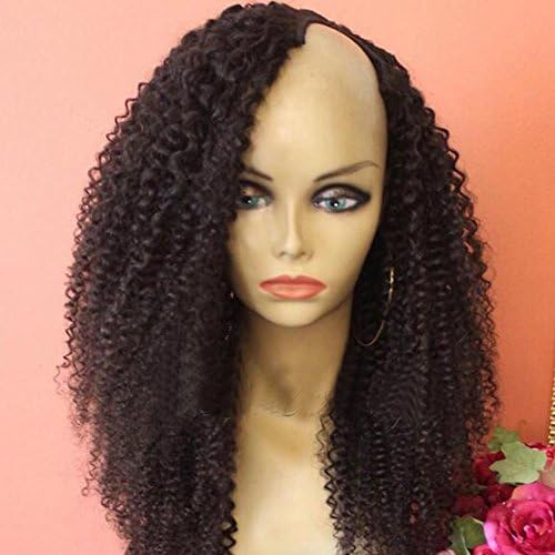 100% Unprocessed Virgin Brazilian Curly U Part Wig Human Hair Natural Color Left Part Afro Kinky Curly U Part Wig for Black Women (20 inches)