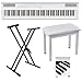 Yamaha P125 88-Key Digital Piano (White) Bundle with Knox Bench, Adjustable Double X Stand and Focus Piano Book/CD (4 items)