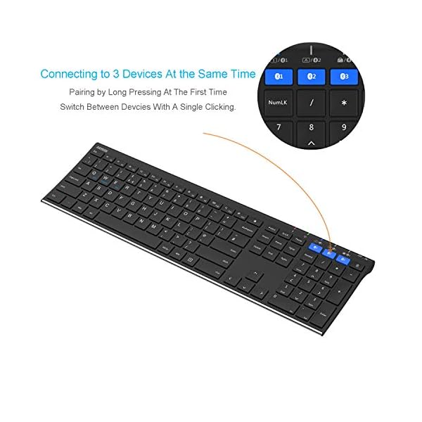 Arteck Universal Bluetooth Keyboard Stainless Steel Full Size UK Layout Wireless Keyboard for Windows, iOS, Android…