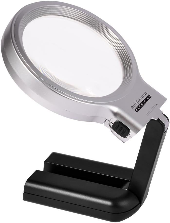Kadaon LED Lighted Hands Free Magnifying Glass with Light Stand - 3X 5X Large Portable Illuminated Magnifier for Reading, Inspection, Soldering, Needlework, Repair, Hobby & Crafts