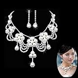 LING'S SHOP Charm Wedding Bridal Crystal Rhinestone Pearl Pendant Necklace Earring Plated Jewelry Set