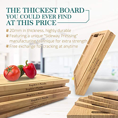Sophie & Panda Organic Bamboo Cutting Boards for Kitchen - Enable cleaner and safer food preparation - Set of 2 chopping board to separate cutting Meat from Veggie - Cool Unique gift Butcher Block