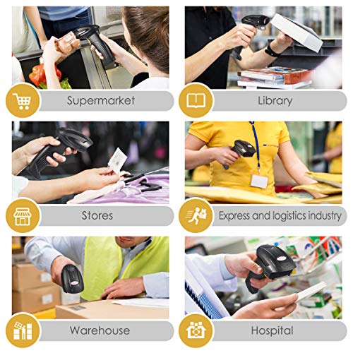 Wireless Barcode Scanner, Wellcows 2-in-1 2.4GHz Wireless & USB 2.0 Wired USB Automatic Barcode Reader Handheld Bar Code Reader USB Rechargeable Bar Code Hand Scanner for Computer POS Laptop