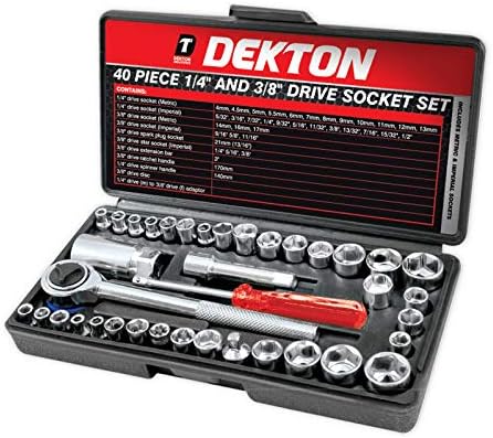 Dekton 40-Piece Drive Socket Set, Black/Red, 1/4-inch, 3/8-inch