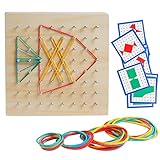 kizh Wooden Geoboard Mathematical Manipulative Material Graphical Educational Toys Array Block Geo Board Pattern Cards and Rubber Bands STEM Puzzle Matrix 8x8 Brain Teaser Toys