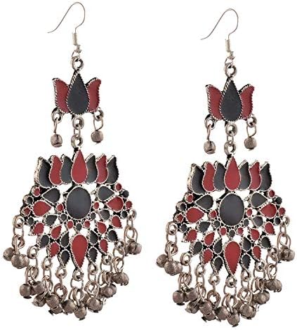 Tiaraz Tribal Collection Oxidized Silver & Crystal Hook Earrings for Women & Girls
