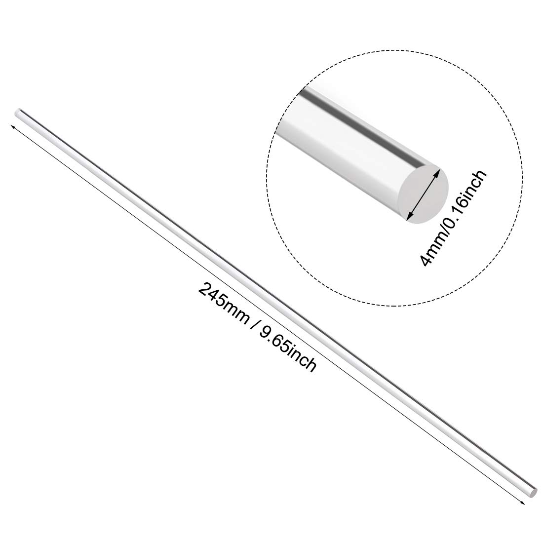 sourcing map Acrylic Round Rod,Clear,5/32 Diameter 10inch(247mm) Solid Plastic PMMA Bar, 4*250mm - Image 3
