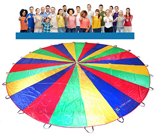 VOMLine Play Parachute for Kids with Smudge Resistant-Handles, Proper Selection of Matching Colors On The Basis of Experimental Color Testing, with High-Grade Stitching (20 ft. 24 Handles)