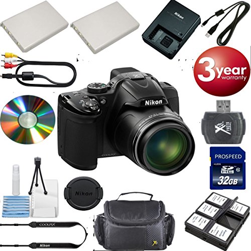 New Nikon COOLPIX P520 18.1 MP CMOS Digital Camera with 42x Zoom Lens and Full HD 1080p Video - Black Digideals4les Exclusive bundle for Amazon (In White Box, Not Retail Packaging) + 32GB High Speed Memory Card + Deluxe Card Reader + Extra High Capacity Battery + Digideals Starter Kit