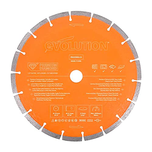 Evolution Power Tools PD255SEG-CS Premium Multi Material Diamond Blade For Disc Cutters - Fast Cutting and Long Blade Life - Ideal for Cutting Brick, Roof Tile, Paving, Reinforced Concrete, 255 mm