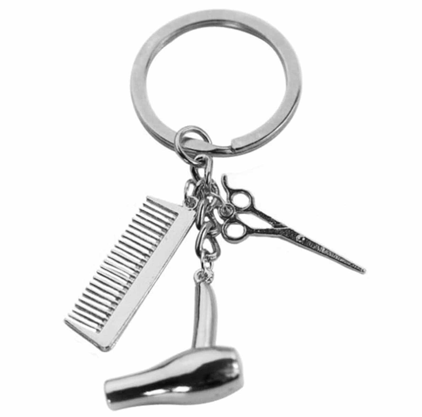 3 in 1 Classic Hairdresser Keychain - Hair Salon Hairstylist Keychain with Scissors, Comb, Hair Dryer - Metal Silver Keyring Gift for Women Men - Perfect Gifts for Hairdressers, GIFTS FOR HAIRDRESSERS