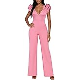 HWP Jumpsuits for Women Dressy V-Neck Sleeveless Ruffle Sexy Romper Wide Leg Pant Party Clubwear Outfits